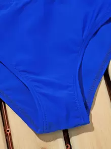 Tween Girl Plain Surplice Neck Bikini Set Summer Beach - Royal Blue - View 3