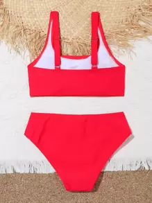 SHEIN Conjunto de bikini liso para niña preadolescente, playa de verano