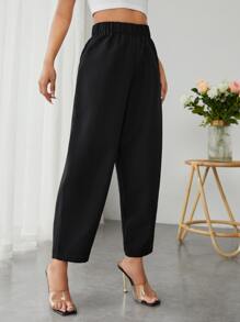 SHEIN PETITE Quần nữ màu trơn Giải trí - màu đen - Xem 3