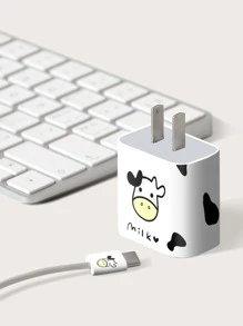 1sheet Cartoon Graphic Charging Head & Data Cable Sticker - Black and White - View 3