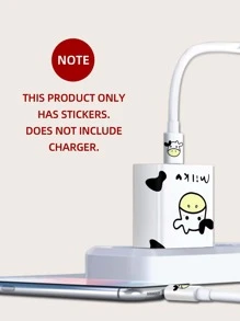 1sheet Cartoon Graphic Charging Head & Data Cable Sticker - Black and White - View 5
