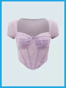 SHEIN ICON Halter Neck Tie Back Sheer Asymmetrical Hem Mesh Crop Top - Lilac Purple - View 1