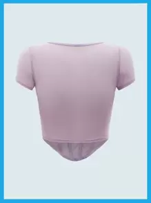 SHEIN ICON Halter Neck Tie Back Sheer Asymmetrical Hem Mesh Crop Top - Lilac Purple - View 2