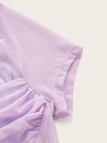 SHEIN ICON Halter Neck Tie Back Sheer Asymmetrical Hem Mesh Crop Top - Lilac Purple - View 3