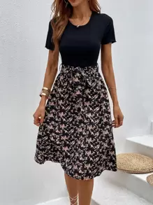 SHEIN LUNE Đầm Maxi Thắt Lưng In Hoa Trang Phục Nữ - Nhiều màu - Xem 1