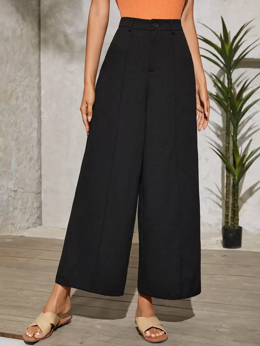SHEIN Essnce High Waist Wide Leg Trousers - Black - View 1