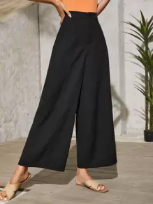 SHEIN Essnce High Waist Wide Leg Trousers - Black - View 3