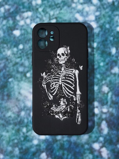 Goth Handyhülle mit Skelett & Blume Muster