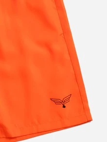 SHEIN 男孩翅膀印花拼接側邊接縫T恤和短褲 - 橘色 - 查看 4