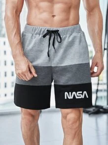 Manfinity Athleisure Manfinity Athleisure Boyfriend Style Men Letter Graphic Colorblock Drawstring Waist Sports Stretchy Shorts Summer Shorts Baggy Shorts Boyfriend Style Men Joggers Jersey Boyfriend Style Men
