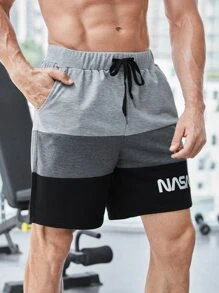 Manfinity Athleisure Manfinity Athleisure Boyfriend Style Men Letter Graphic Colorblock Drawstring Waist Sports Stretchy Shorts Summer Shorts Baggy Shorts Boyfriend Style Men Joggers Jersey Boyfriend Style Men