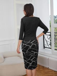 幾何印花二合一緊身正式洋裝