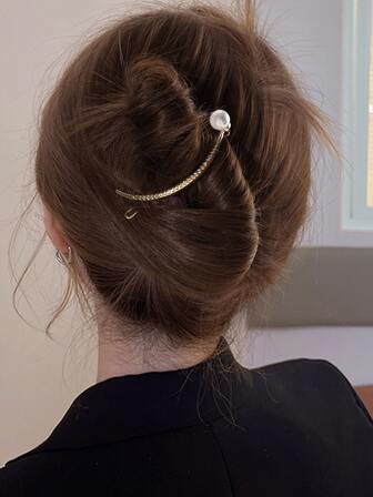 件裝簡約金屬馬尾青蛙夾，附珍珠細節，女式髮夾