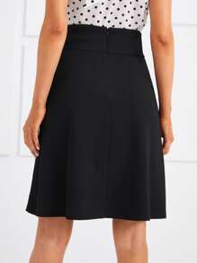 EMERY ROSE High Waist Zip Back Skirt - Black - View 2