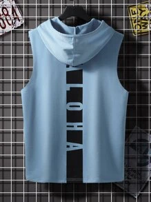 Manfinity Hypemode 男士撞色字母圖案抽繩連帽背心上衣 - 霧霾藍 - 查看 1