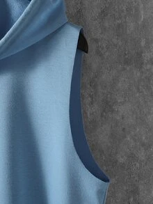 Manfinity Hypemode 男士撞色字母圖案抽繩連帽背心上衣 - 霧霾藍 - 查看 3