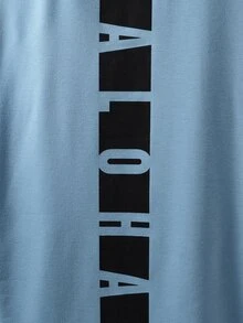 Manfinity Hypemode 男士撞色字母圖案抽繩連帽背心上衣 - 霧霾藍 - 查看 5