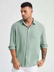 Manfinity VCAY Men Plus Solid Patched Pocket Shirt - Mint Green - View 1