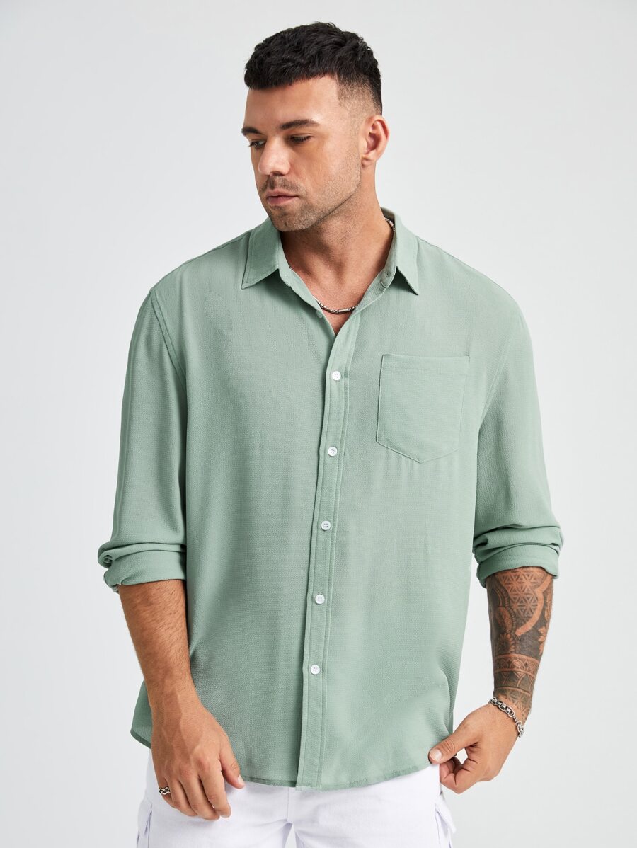 Manfinity VCAY Men Plus Solid Patched Pocket Shirt - Mint Green - View 1
