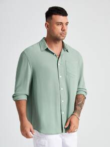 Manfinity VCAY Men Plus Solid Patched Pocket Shirt - Mint Green - View 3
