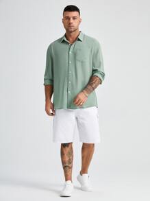 Manfinity VCAY Men Plus Solid Patched Pocket Shirt - Mint Green - View 4