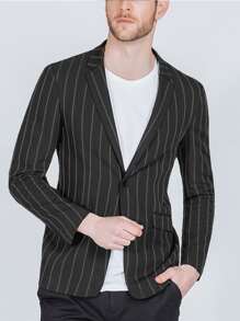 Manfinity Hombres Blazer de rayas con botón - Negro - Ver 7