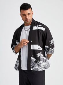 Manfinity RebelGame Men Plus Wave & Chinese Dragon Graphic Shirt Without Tee - Black - View 4