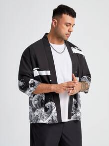 Manfinity RebelGame Men Plus Wave & Chinese Dragon Graphic Shirt Without Tee - Black - View 5