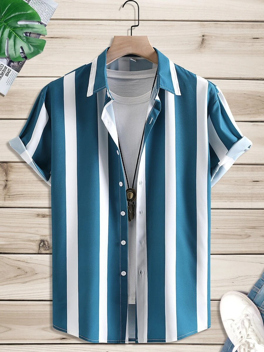 Manfinity Homme Men Colour Block High Low Shirt Without Tee - Blue and White - View 1
