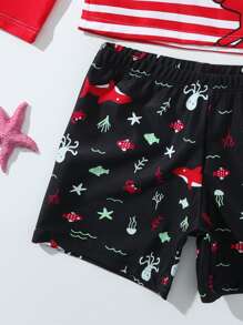 少年卡通圖形沙灘泳衣和帽子 - 彩色 - 查看 3