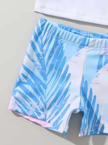 男婴 3 件装 随机热带风情和字母图案高领泳衣 夏季海滩 - 藍白色 - 查看 3