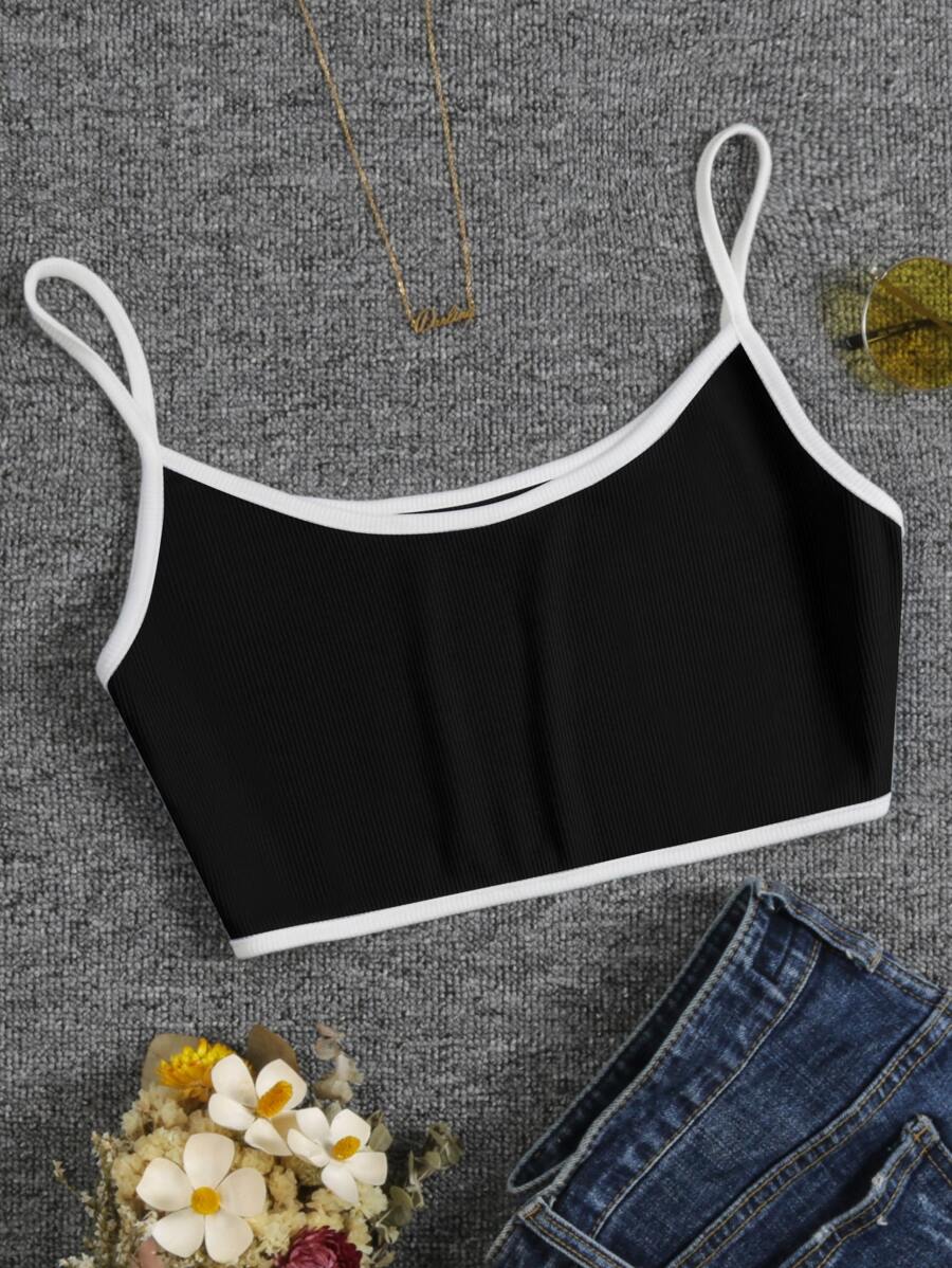 SHEIN EZwear Áo hai dây Tương phản ràng buộc màu trơn Thể thao - màu đen - Xem 1