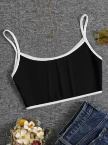 SHEIN EZwear Áo hai dây Tương phản ràng buộc màu trơn Thể thao - màu đen - Xem 2