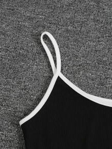 SHEIN EZwear Áo hai dây Tương phản ràng buộc màu trơn Thể thao - màu đen - Xem 4