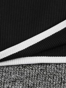 SHEIN EZwear Áo hai dây Tương phản ràng buộc màu trơn Thể thao - màu đen - Xem 6