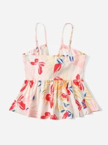 Plus Floral Print Knot Front Peplum Cami Top - Multicolor - View 2