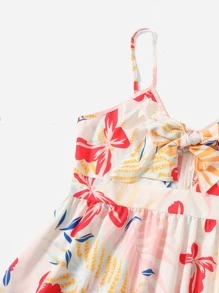 Plus Floral Print Knot Front Peplum Cami Top - Multicolor - View 4