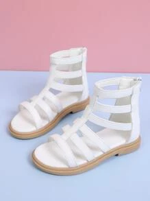 Girls Zip Back Gladiator Sandals - White - View 1