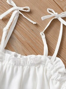 Niñas Top de tirantes ribete con fruncido & Falda cruzada con lazo delantero - Azul y blanco - Ver 3
