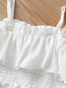 Niñas Top de tirantes ribete con fruncido & Falda cruzada con lazo delantero - Azul y blanco - Ver 4