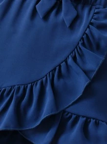 Niñas Top de tirantes ribete con fruncido & Falda cruzada con lazo delantero - Azul y blanco - Ver 6
