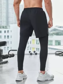 Manfinity Fitness Boyfriend Style Men Reflective Tape 2 In 1 Sports Pants Sweat-Wicking Lightweight Comfortable Running Muscle Minimalist Design Slim Fit For Workout Gymwear