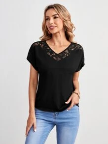 EMERY ROSE Contrast Lace Dolman Sleeve Tee