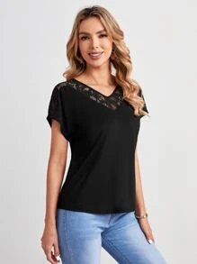 EMERY ROSE Contrast Lace Dolman Sleeve Tee