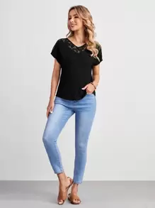 EMERY ROSE Contrast Lace Dolman Sleeve Tee