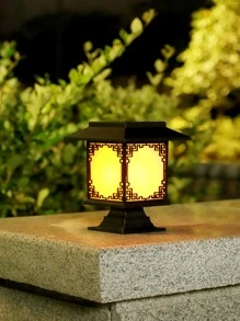 1 pieza Lámpara solar para césped de ABS, luz solar en forma de linterna modernista para sendero de jardín, iluminación exterior para jardín, patio y área - Amarillo - Ver 1