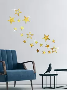 19 件亚克力自粘可移除星空镜面墙贴，易于粘贴，不损坏 DIY 家居装饰，北欧浪漫星空创意家居装饰，适用于卧室、玄关、星空装饰 - 金色 - 查看 2