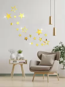 19 件亚克力自粘可移除星空镜面墙贴，易于粘贴，不损坏 DIY 家居装饰，北欧浪漫星空创意家居装饰，适用于卧室、玄关、星空装饰 - 金色 - 查看 6