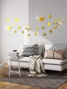 19 件亚克力自粘可移除星空镜面墙贴，易于粘贴，不损坏 DIY 家居装饰，北欧浪漫星空创意家居装饰，适用于卧室、玄关、星空装饰 - 金色 - 查看 7