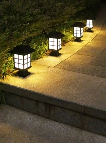 1 đèn năng lượng mặt trời ABS, đèn đường năng lượng mặt trời màu đen hiện đại dùng để trang trí sân vườn ngoài trời - Màu vàng - Xem 1